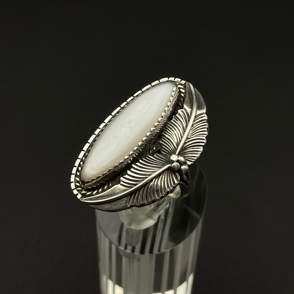 Vintage Native Sterling Silver Agate Ring Squash Blossom Boho